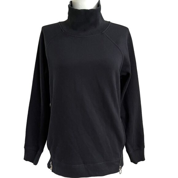 Athleta Cozy Karma Side Zip Funnel Neck Sweatshirt XS Black Athleisure Travel - Picture 2 of 13